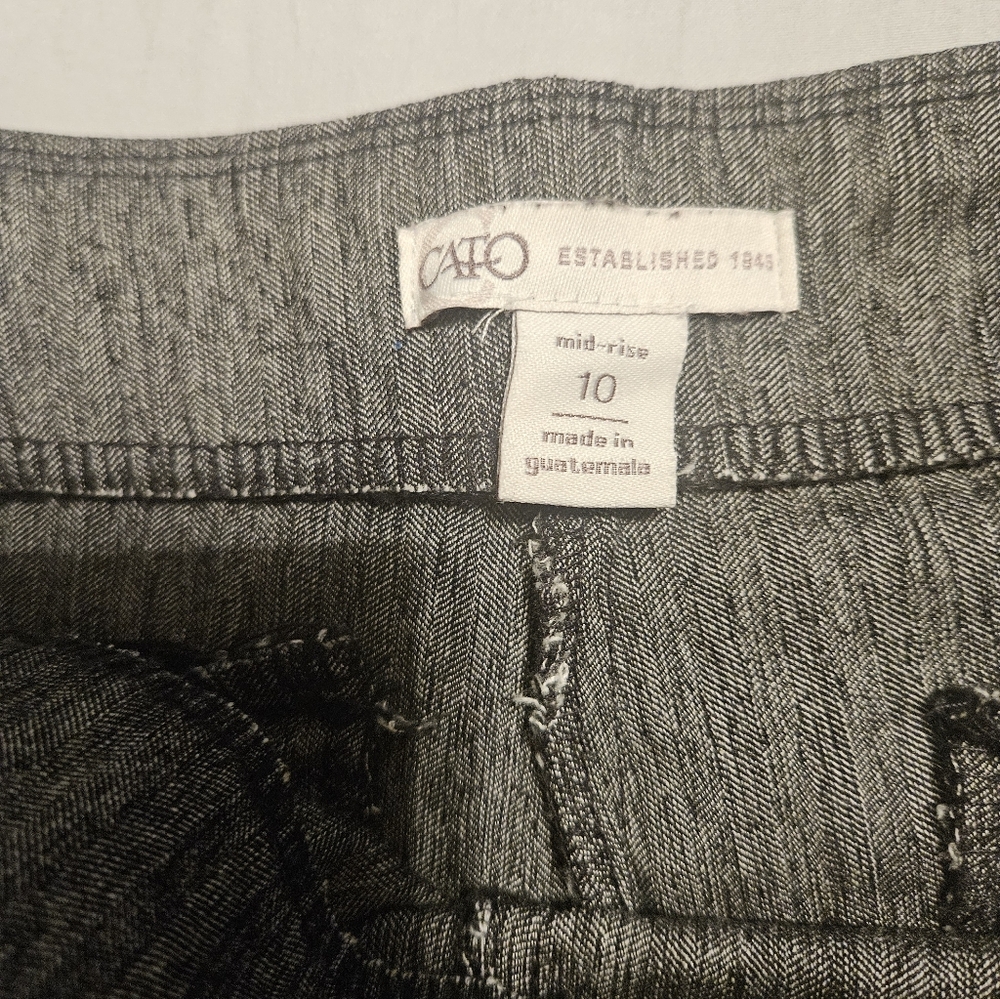 Gray Striped Textured Womens Mid Rise Pants With Cute Buttons On Each Leg - Picture 2 of 6